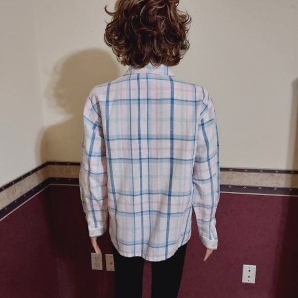 NAPA VALLEY PASTEL PINK BLUE MULTI PLAID STRIPE BUTTON UP BLOUSE SIZE MP - Picture 5 of 7